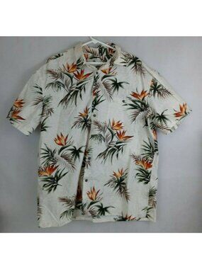 Island Shores Men's Hawaiian Casual Shirt With Floral Palm Leaves Design XL